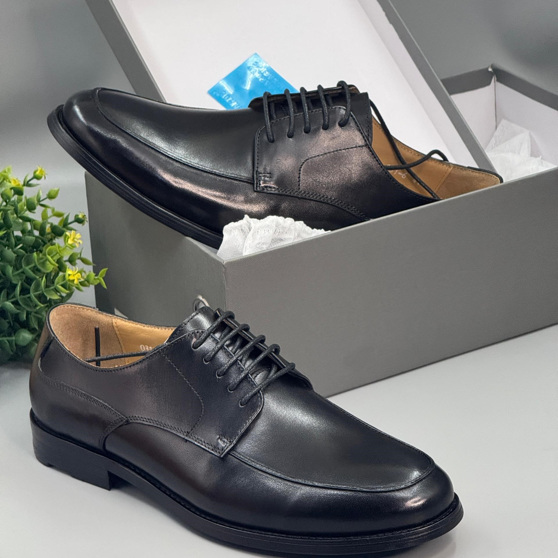 AD Maurizio Dark Brown Polished Leather Laced Shoe