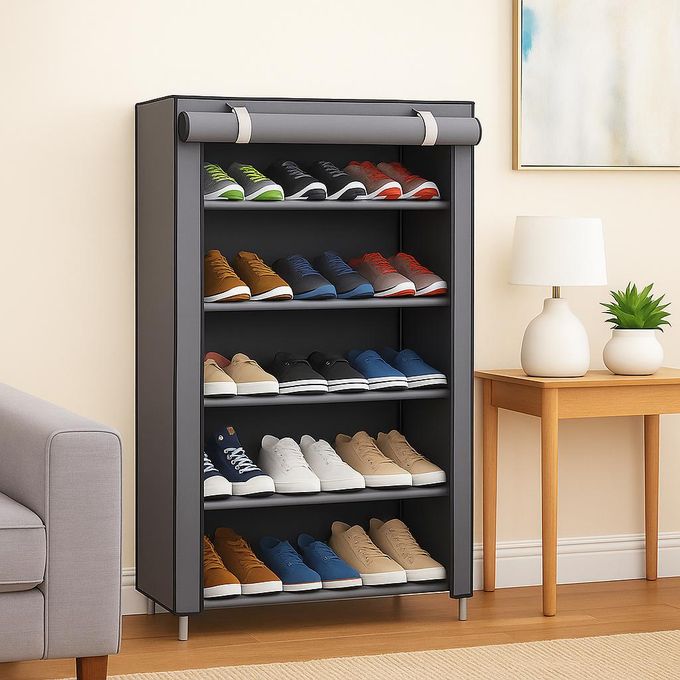 5-Layers Dustproof Shoe Rack Organizer with Adjustable Layers – Space-Saving Shoe Cabinet with Zipper Cover(60 * 30 * 90cm)