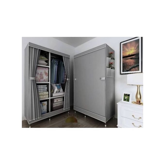 Lindy Portable Fabric Wardrobe - 6 Shelves - Grey