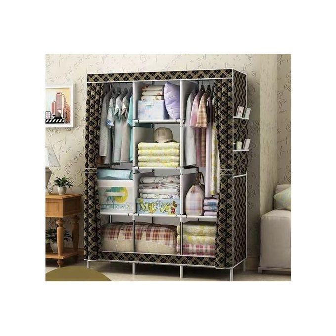 Portable Wardrobe 130-14S - 8 Shelves - Black/Gold