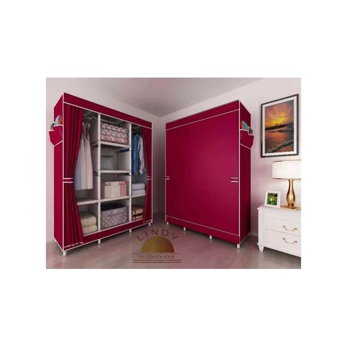 Lindy Portable Wardrobe - 8 Shelves - Wine Red