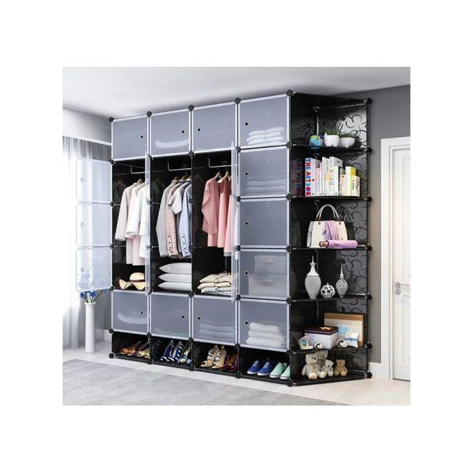 20 Cubes Wardrobe + 4 Shoe Rack + 6 Corners - Black/White