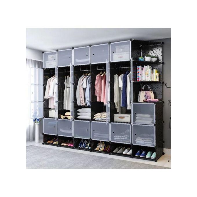 27 Cubes Wardrobe + 3 Corners + 6 Shoe Rack - Black/White
