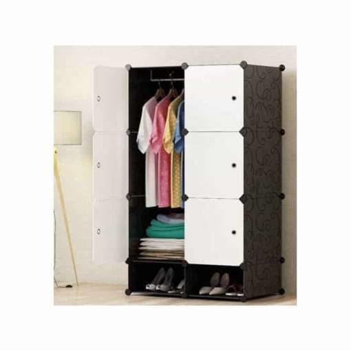 6 Cubes Plastic Wardrobe With Shoe Rack – Black/White 3.7 out of 5