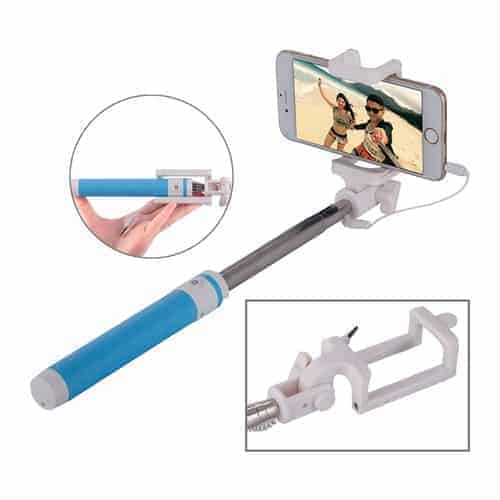Portable Wire Controlledarons Selfie Stick Monopod Folding Extendable Pocket Handheld Holder, For iPhone, Galaxy, Huawei, Xiaomi, LG, HTC and Other Smart Phones, Folded Length: 18.9cm, Max Extension Length: 81.6cm(Blue)