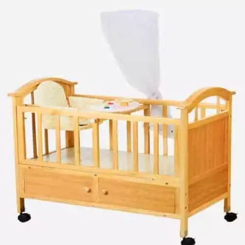 Wooden Baby Cot With Drawers and Net – 3-In-1 – Brown