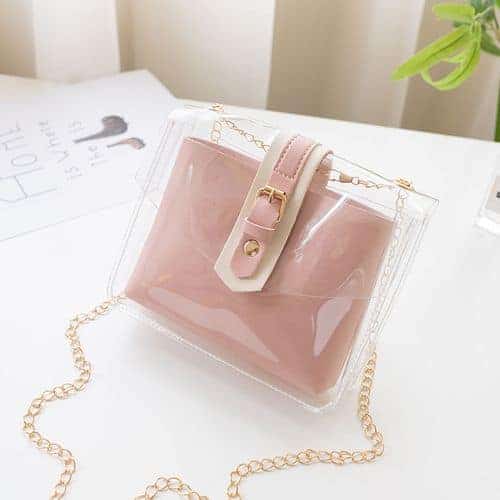Partially Transparent PVC Cross-Body Bag – Light Pink