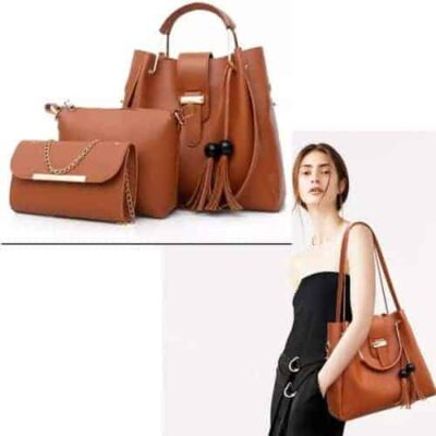 3-in-1 PU Leather Shoulder Bag Set - Brown