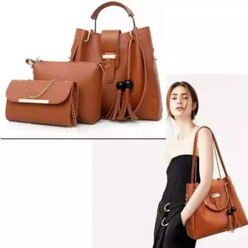 3-in-1 PU Leather Shoulder Bag Set – Brown