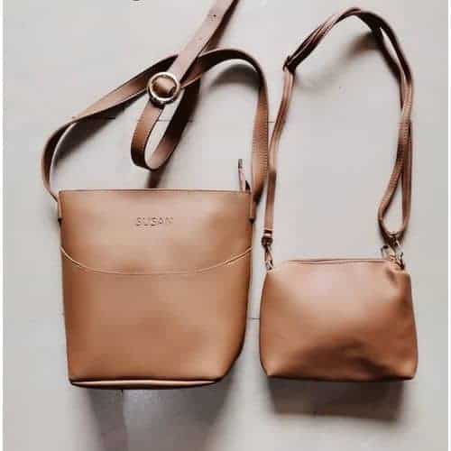 Susan 2-in-1 PU Leather Shoulder Bag Set – Brown