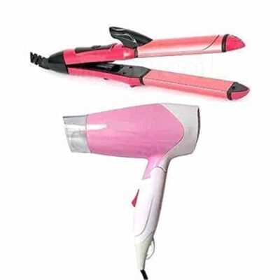 Nova 2-in-1 Hair Straightener/Curler & Professional Hair Dryer Set - Pink
