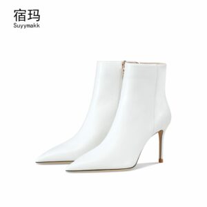 Women Boots Ankle Short Boots Pointed Toe  CM Thin Heels Fashion Zip Winter Booties
