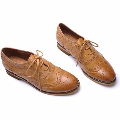 Mona Flying Women Premium Leather Oxfords Shoes Hand-made Casual Lace-up Block Wingtips for Female Ladies New Winter FLX18-21