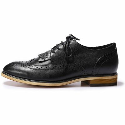 Mona Flying Women Leather Perforated Lace-up Hand-made Oxfords Brogue Wingtip Derby Saddle Shoes for Girls ladies Womens B098-2