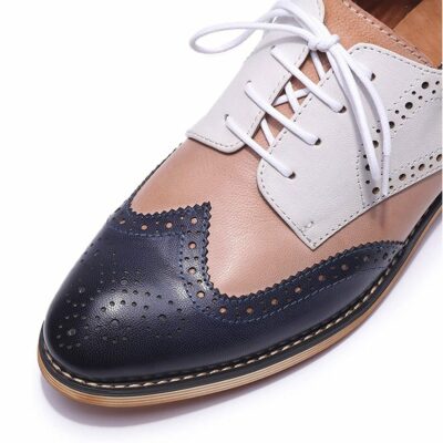 Mona Flying Woman Chic Leather Hand-made Oxfords Shoes Multi Color Wingtip Derby Lace-up Shoes for Women Ladies Girls B098-6