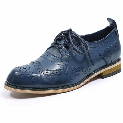 Mona Flying Womens Leather Oxfords Shoes Wingtips Comfort Hand-made Block Lace-up Dress Flat Classic Soft for Ladies FLX20-3