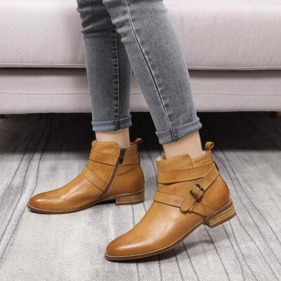 Mona Flying Women Genuine Leather Boots Hand-made Fashion Ankle Classic Soft Booties Slip-on Shoes with Low Heel 2021 NeW 068-6