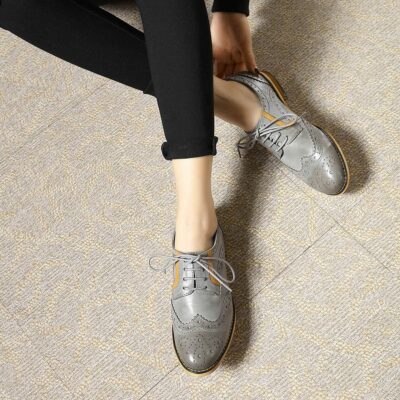 Mona Flying Women Premium Leather Oxfords Shoes Hand-made Dress Lace-up Block Wingtips for Ladies Girls 2021 New FLX18-20