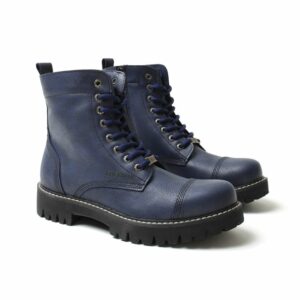 Chekich  Boots for Men Navy Blue Faux Leather Laced and Zipper Winter Fashion Snow Big