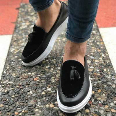 Chekich  Fashion Black Men Dress Classic Matte and Suede Faux Leather White Outsole Luxury Office