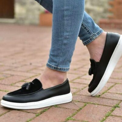 Chekich  Fashion Black Men Dress Classic Matte and Suede Faux Leather White Outsole Luxury Office