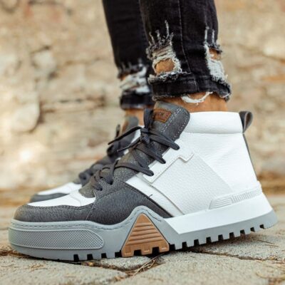 Chekich Artificial Leather Shoes for Men White Anthracite Mixed Colors Lace Up Spring and Autumn Gray