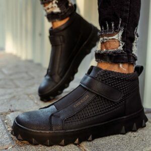 Chekich Boots for Men Black Color Faux Leather Velcro Slip On Breathable Comfortable Winter Season Shoes