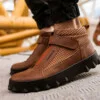 Chekich Boots for Men Black Color Faux Leather Velcro Slip On Breathable Comfortable Winter Season Shoes
