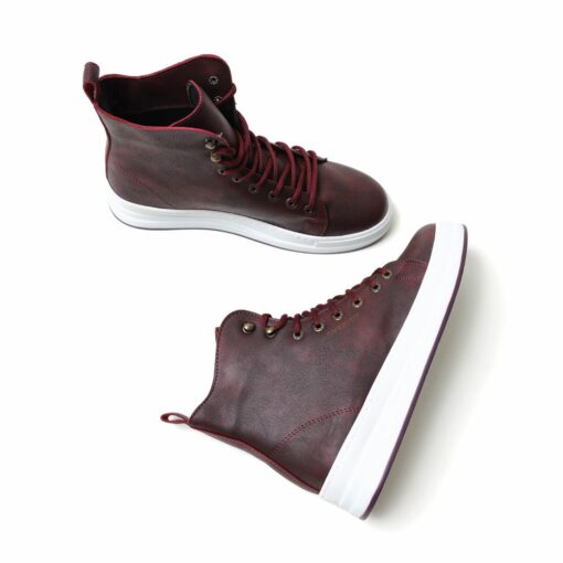 Chekich Boots for Men Claret Red Color Artificial Leather Lace Up Winter Season Shoes Ankle Warm