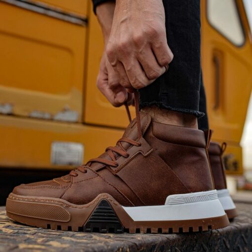 Chekich Boots for Men Non Leather Brown Color Laces Winter and Fall Sneakers Casual Solid Menswear