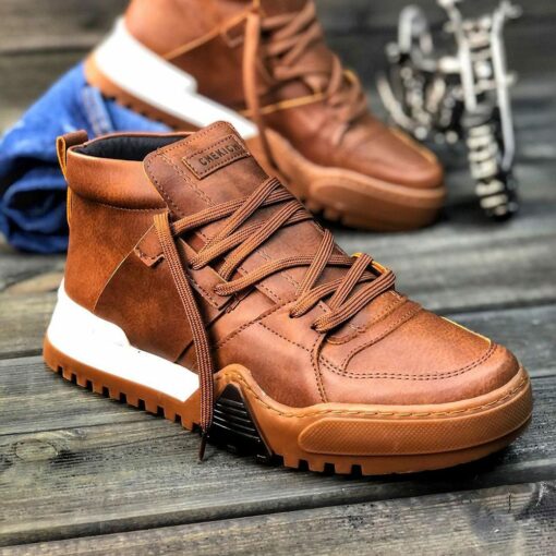 Chekich Boots for Men Non Leather Brown Color Laces Winter and Fall Sneakers Casual Solid Menswear
