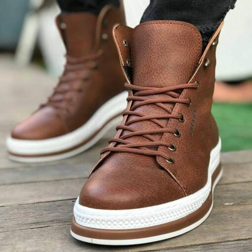 Chekich Brand Tan Color Artificial Leather Men Boots Winter Snow Lace Up Boots Leather Brown Sneakers