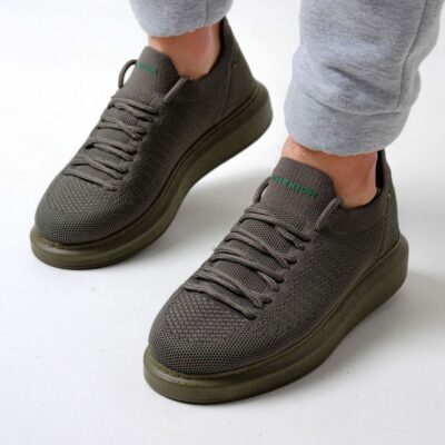Chekich Casual Men s Shoes Khaki Color Mesh Fabric Material Lace Up High White Sole Comfortable