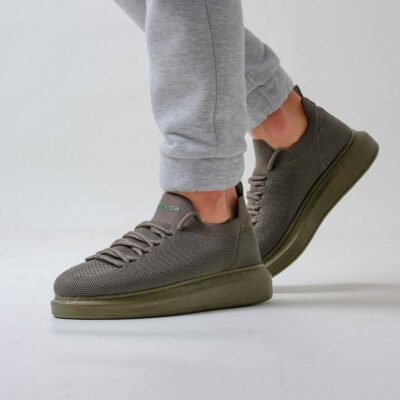 Chekich Casual Men s Shoes Khaki Color Mesh Fabric Material Lace Up High White Sole Comfortable