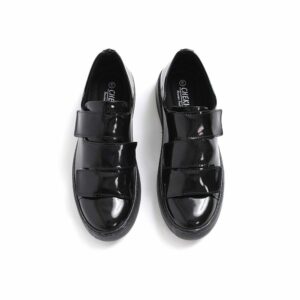 Chekich Men Casual Polished Black Sneakers Artificial Leather Sport Shoes Velcro Daily Odorless Sewing Sole Comfortable