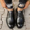 Chekich Men Shoes Classic Black Faux Leather Laced Spring Autumn Black Base Casual Blazer Office Suit