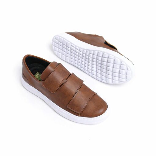 Chekich Men Tan Color Sneakers Artificial Leather Daily Shoes Velcro Style Casual Lightweight Design Sewing Outsole