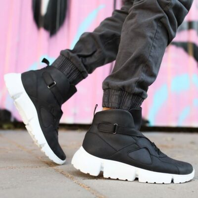 Chekich Men s Boots Black Color Artificial Leather Lace Up Spring and Autumn Seasons Sneakers Comfortable