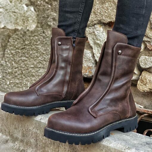 Chekich Men s Boots Brown Winter Season Artificial Leather Slip On Wearing Type  New Fashion