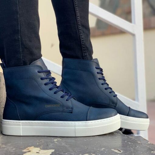 Chekich Men s Boots Navy Blue Color Artificial Leather Basic Shoes Plus Sizes Spring Fall Seasons