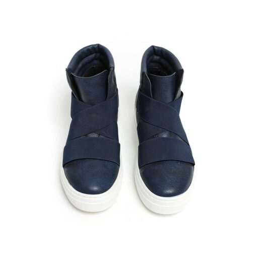 Chekich Men s Boots Navy Blue Faux Leather Elastic Band Closure Spring Autumn Seasons High Quality