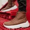 Chekich Men s Boots Tan Color Faux Leather Laces Spring and Fall Seasons Brown Sneakers Comfortable