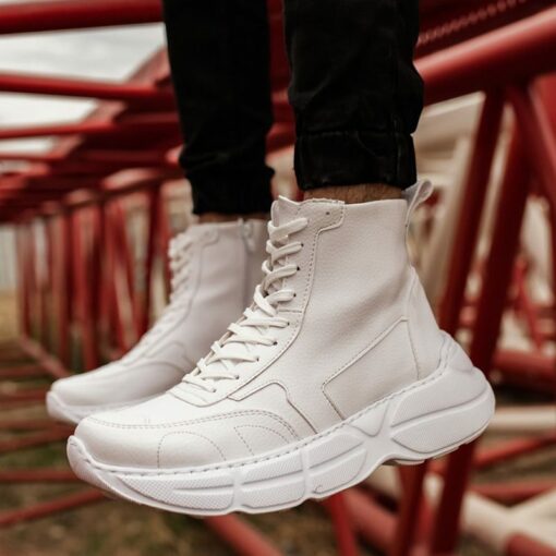 Chekich Men s Boots White Color Artificial Leather Lace Up Spring Autumn Seasons Comfortable Outdoor Shoes