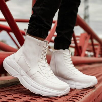 Chekich Men s Boots White Color Artificial Leather Lace Up Spring Autumn Seasons Comfortable Outdoor Shoes