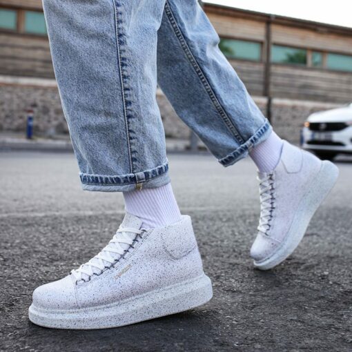 Chekich Men s Boots White Multicolor Splash Pattern Artificial Leather   Size Lace Up Winter