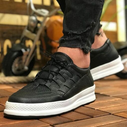 Chekich Men s Casual Shoes Black Color Faux Leather Lace Up Business Fashion Orthopedic Breathable Vulcanized