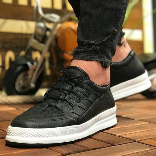 Chekich Men s Casual Shoes Black Color Faux Leather Lace Up Business Fashion Orthopedic Breathable Vulcanized