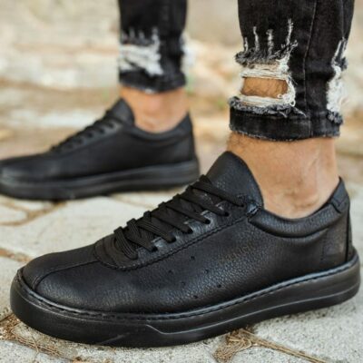 Chekich Men s Casual Shoes Black Color Laces Artificial Leather Spring and Autumn Seasons Wedding Classic