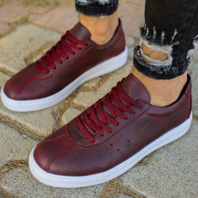Chekich Men s Casual Shoes Claret Red Color Lace up Non Leather  Spring and Fall