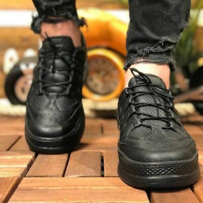 Chekich Men s Casual Shoes Full Black Color Faux Leather Lace Up Business Fashion Orthopedic Breathable